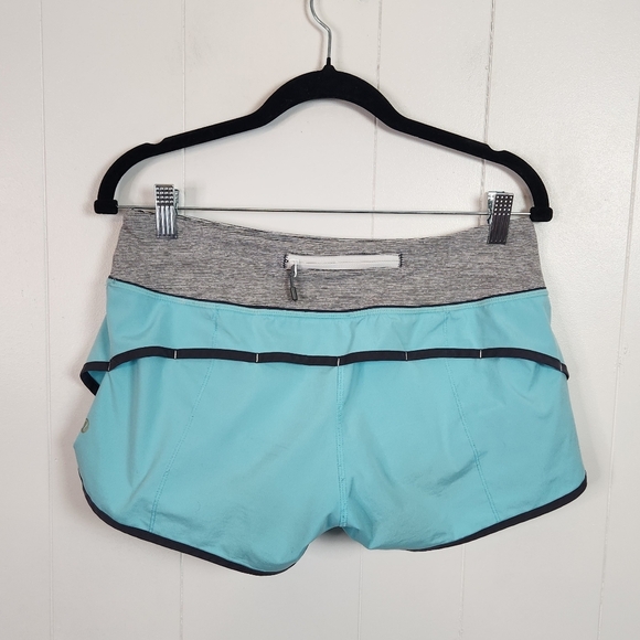 Lululemon Women's Speed Shorts Aquamarine Slate Grey Size 10 Stretch Blue Gym - Picture 2 of 6